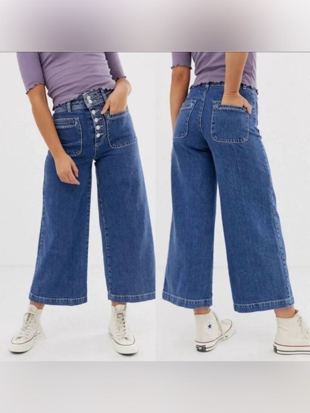 We The Free Colette Wide Leg Jeans Womens 28 Blue Wash Cropped Denim